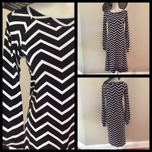 ECI New York geo striped midi knit dress